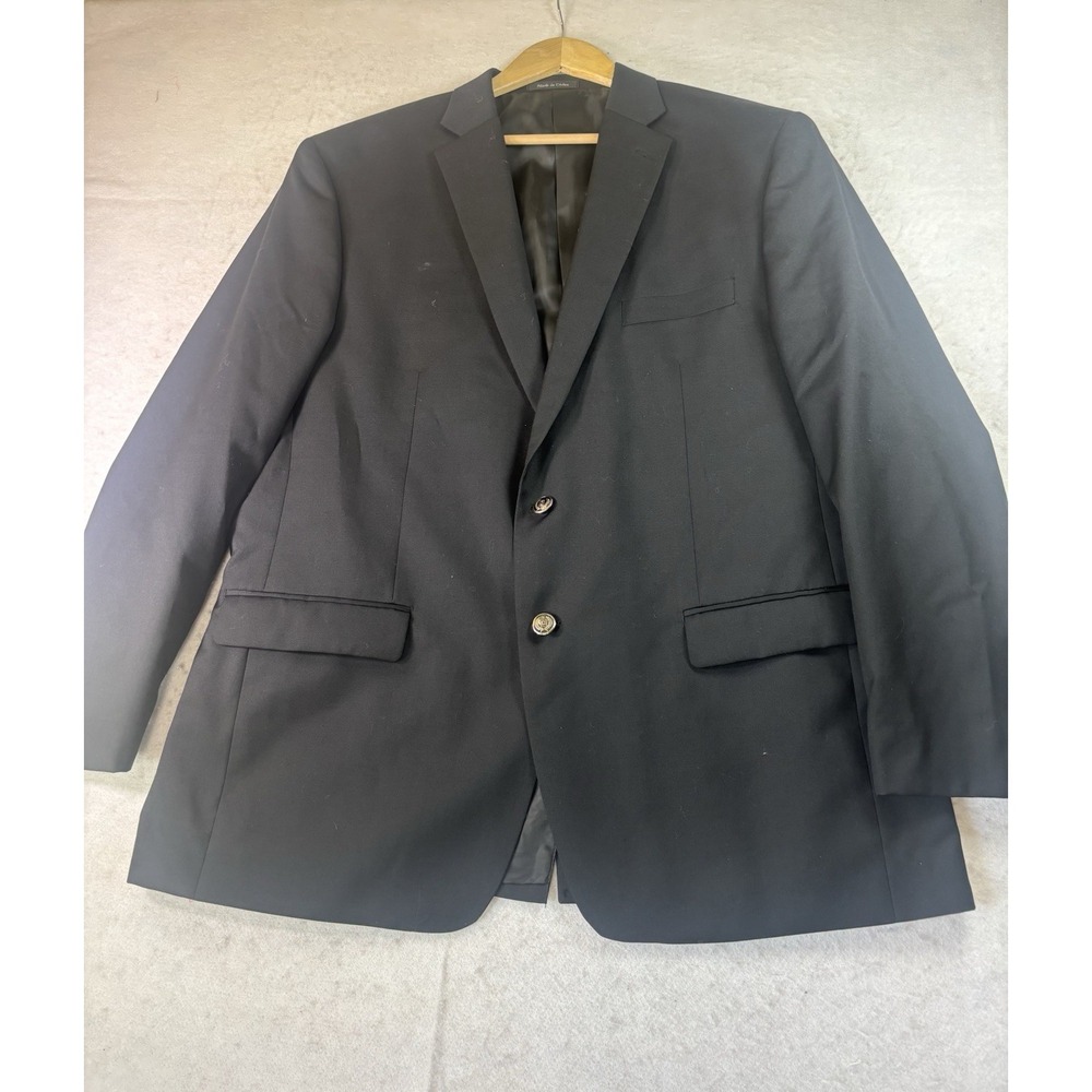 Chaps Blazer Jacket Sport Coat Mens 46R Black Wool Blend Silver Metal Buttons